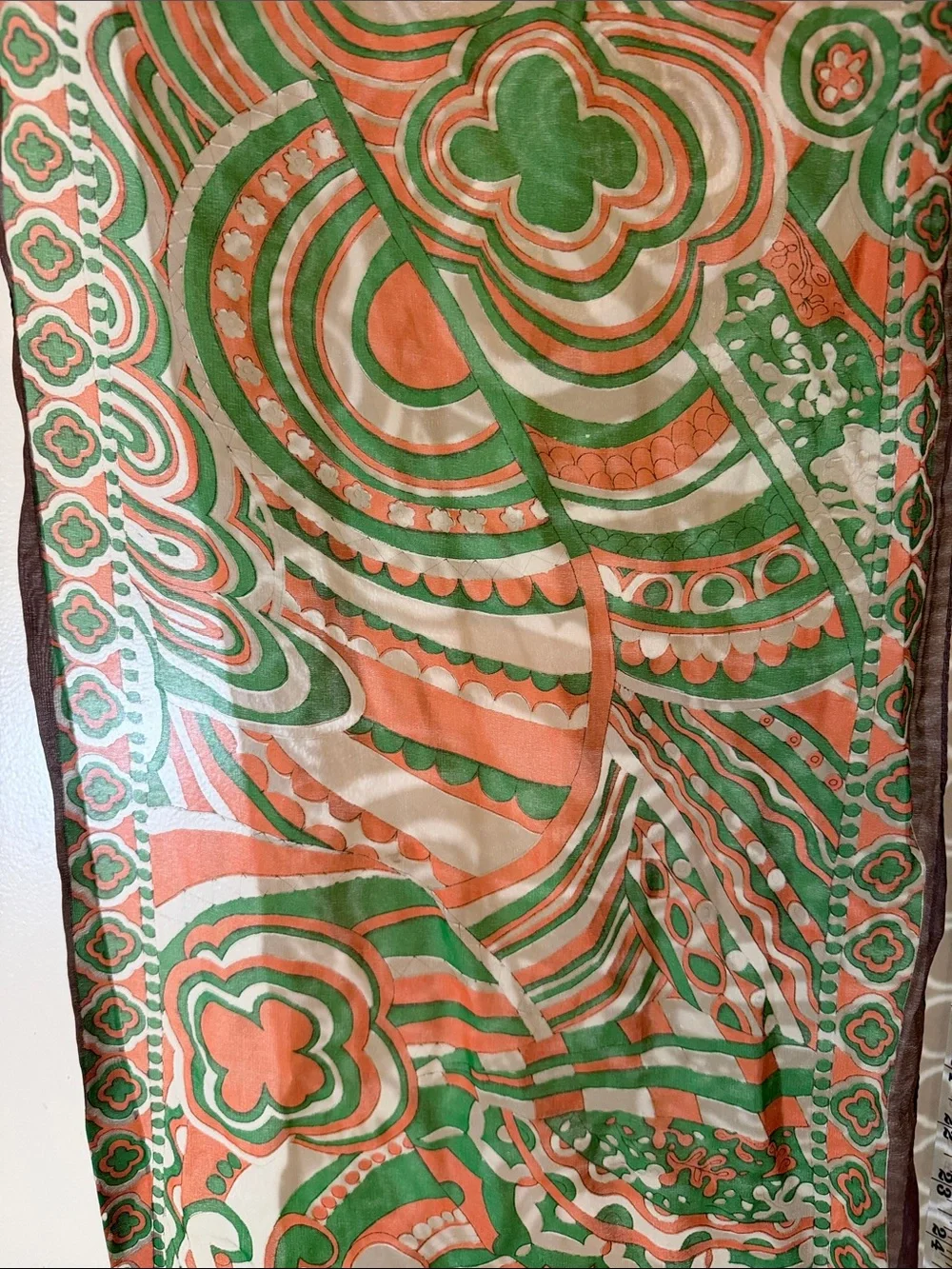 Vintage Psychedelic Floral Paisley Scarf - 14” x 42” - Machine Sewn Edge - Japan